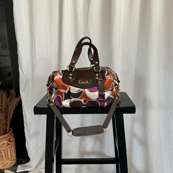 COACH ✨💜🧡 retro designer Ashley Scarf  print, medium size satchel purse - Picture 7 of 16